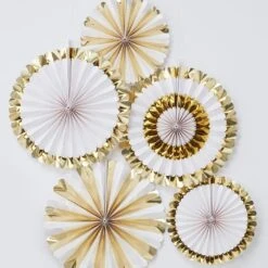 White And Gold Party Fan Decorations (x5)