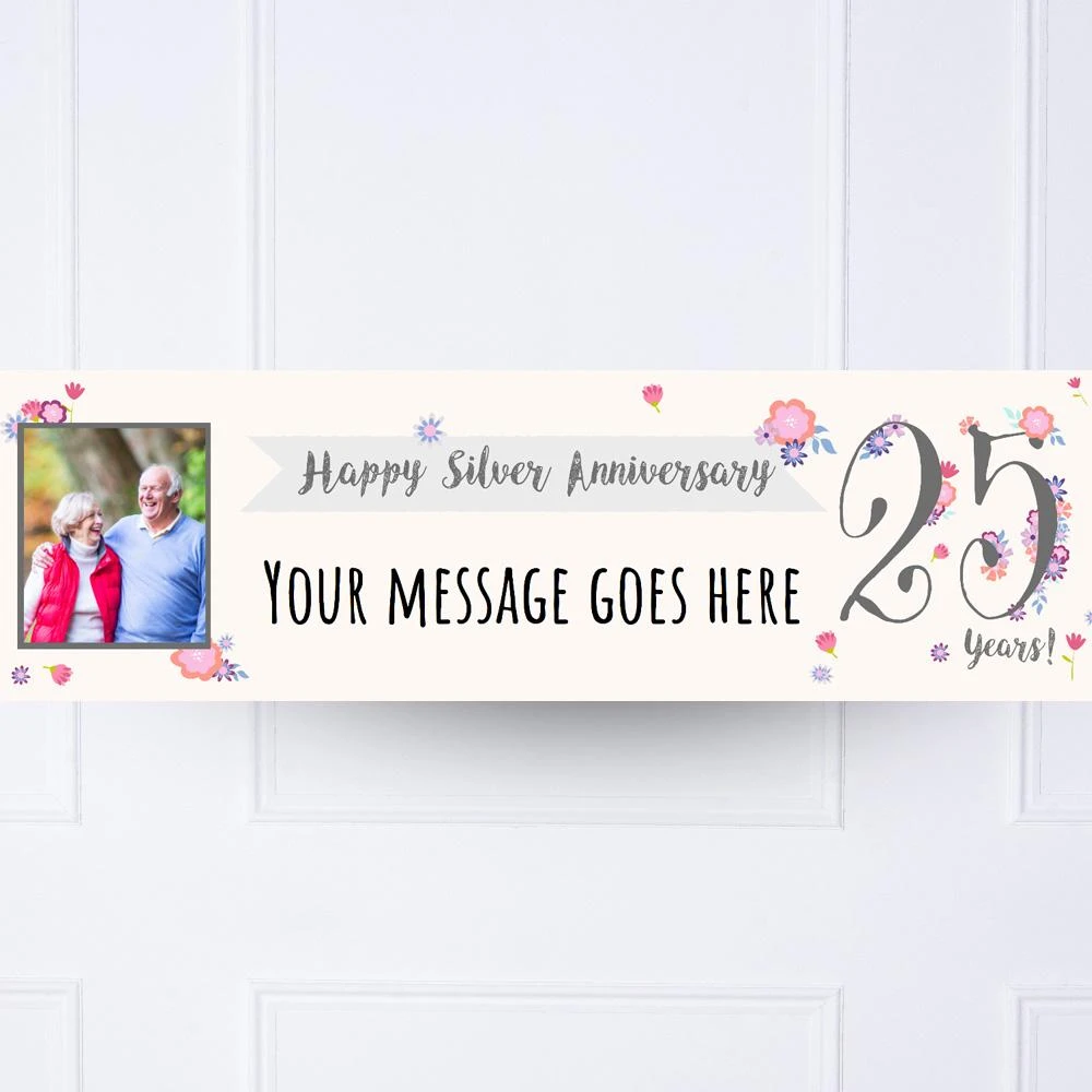 Silver Anniversary Personalised Party Banner 1 Silver Anniversary Personalised Party Banner
