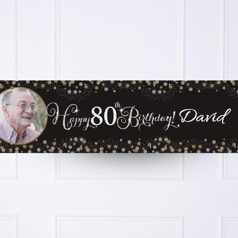 Gold Celebration 80th Personalised Party Banner 2 Gold Celebration 80th Personalised Party Banner - Image 2