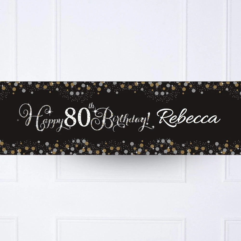 Gold Celebration 80th Personalised Party Banner 1 Gold Celebration 80th Personalised Party Banner