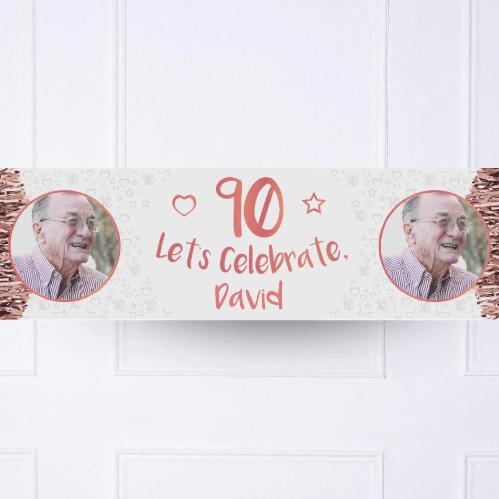 Rose Gold 90th Personalised Party Banner 2 Rose Gold 90th Personalised Party Banner - Image 2