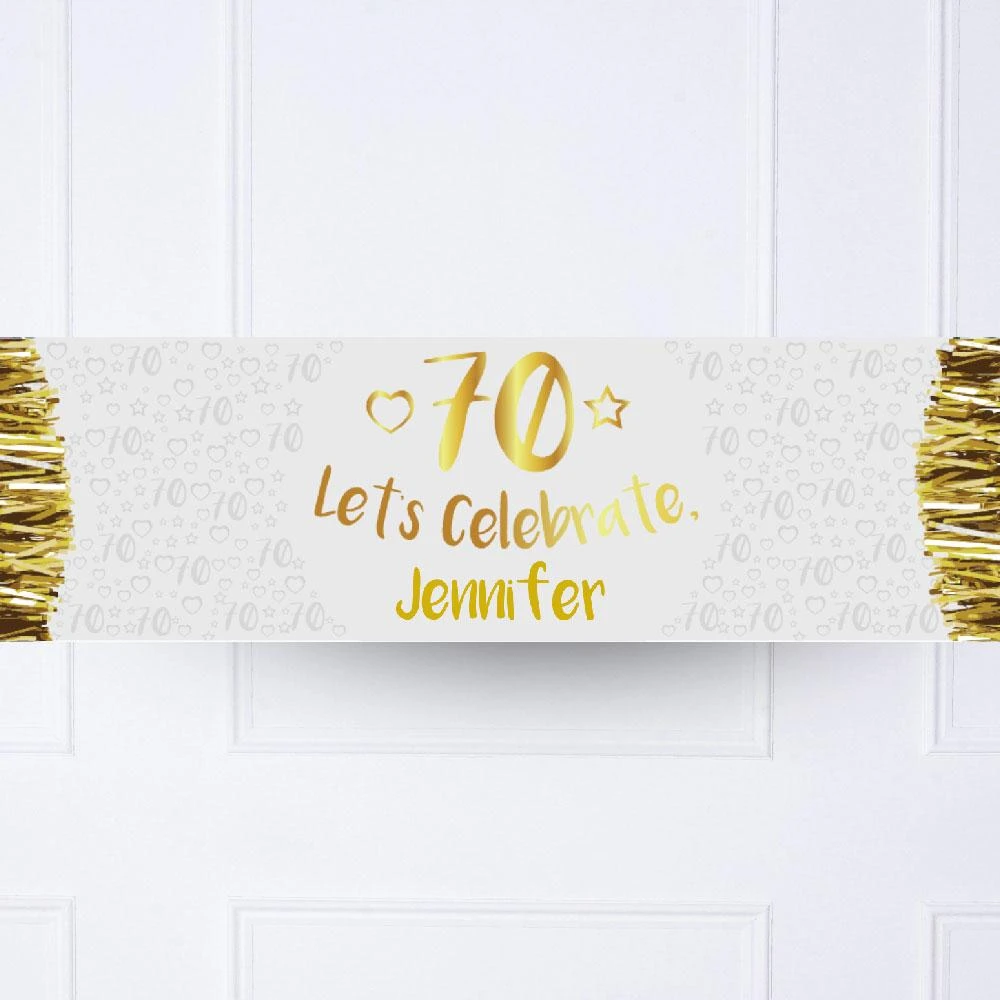 Gold 70th Personalised Party Banner 1 Gold 70th Personalised Party Banner