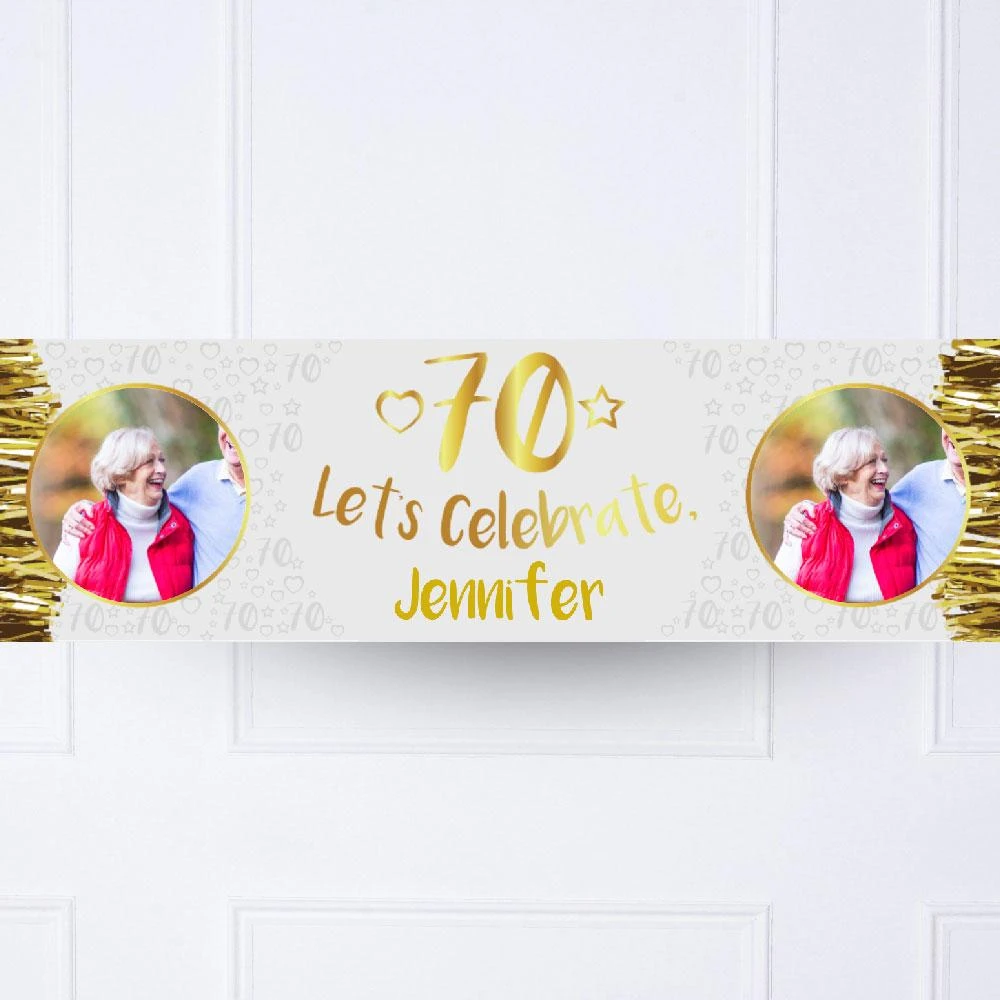 Gold 70th Personalised Party Banner 2 Gold 70th Personalised Party Banner - Image 2