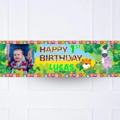 Jungle Friends Personalised Party Banner -Decorations Party Shop 33750 jungle friends 1st birthday personalised party banner 1 cd200fd7 4d02 42da b41d aeda27284f19 1