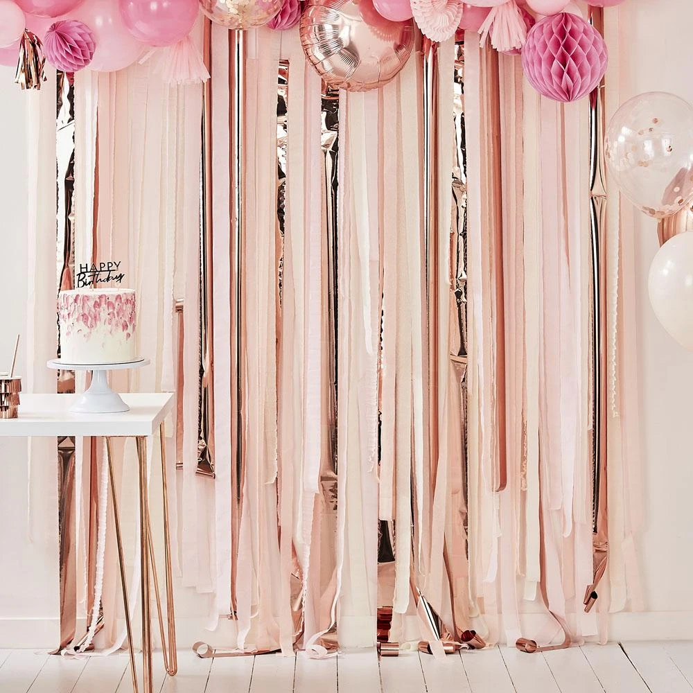 Pink And Rose Gold Streamer Backdrop 1 Pink And Rose Gold Streamer Backdrop