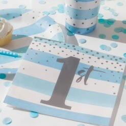 Blue & Silver Celebration 1st Birthday Luncheon Napkins (x16)