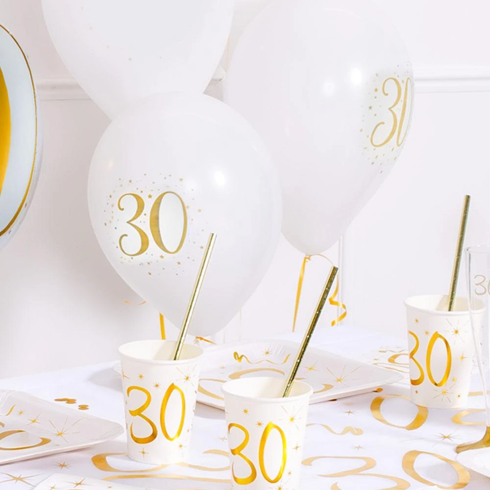 MILESTONE 30th Birthday White & Gold Sparkle Latex Balloon (x8) 2 MILESTONE 30th Birthday White & Gold Sparkle Latex Balloon (x8) - Image 2