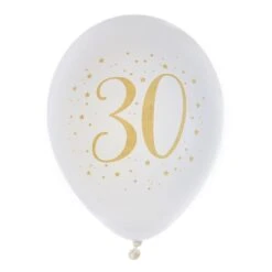 MILESTONE 30th Birthday White & Gold Sparkle Latex Balloon (x8)