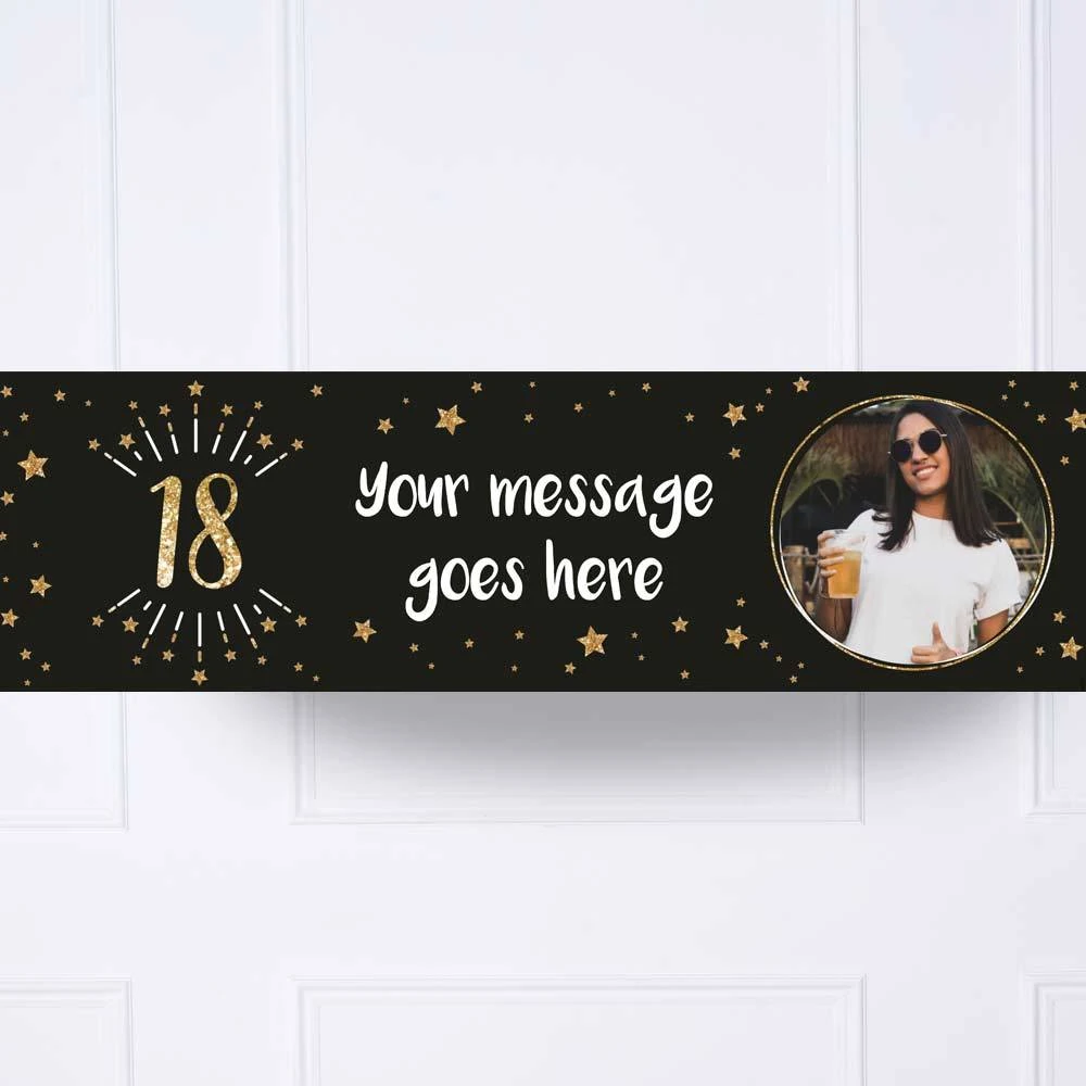 Black & Gold 18th Personalised Party Banner 1 Black & Gold 18th Personalised Party Banner