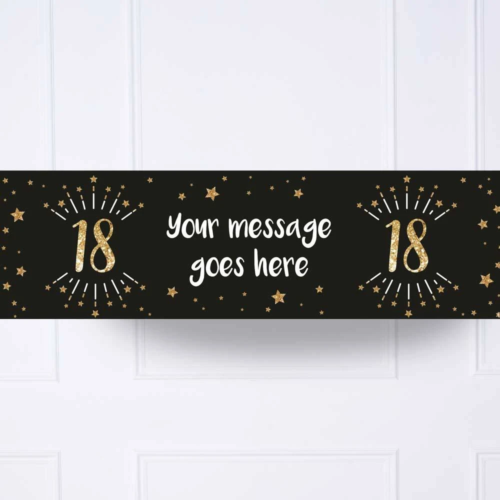 Black & Gold 18th Personalised Party Banner 2 Black & Gold 18th Personalised Party Banner - Image 2