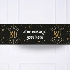 Black & Gold 80th Birthday Personalised Party Banner