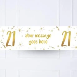 White & Gold 21st Personalised Party Banner