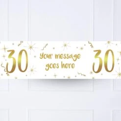 White & Gold 30th Personalised Party Banner