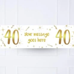 White & Gold 40th Personalised Party Banner