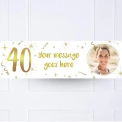 Decorations Party Shop -Decorations Party Shop 34761 White Gold 40th Personalised Party Banner photo bd0aa5a9 904e 46ed 9751 a8156531ffcf