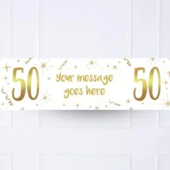 White & Gold 50th Personalised Party Banner