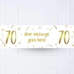 White & Gold 70th Personalised Party Banner
