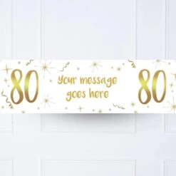 White & Gold 80th Personalised Party Banner