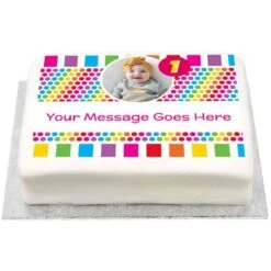 Personalised Photo Cake - Rainbow Stripe Dots -Decorations Party Shop 34850 Personalised Photo Cake Rainbow Stripe 1st Birthday photo 21965e8c 979b 443c 9f3c 5990fc1e10cd