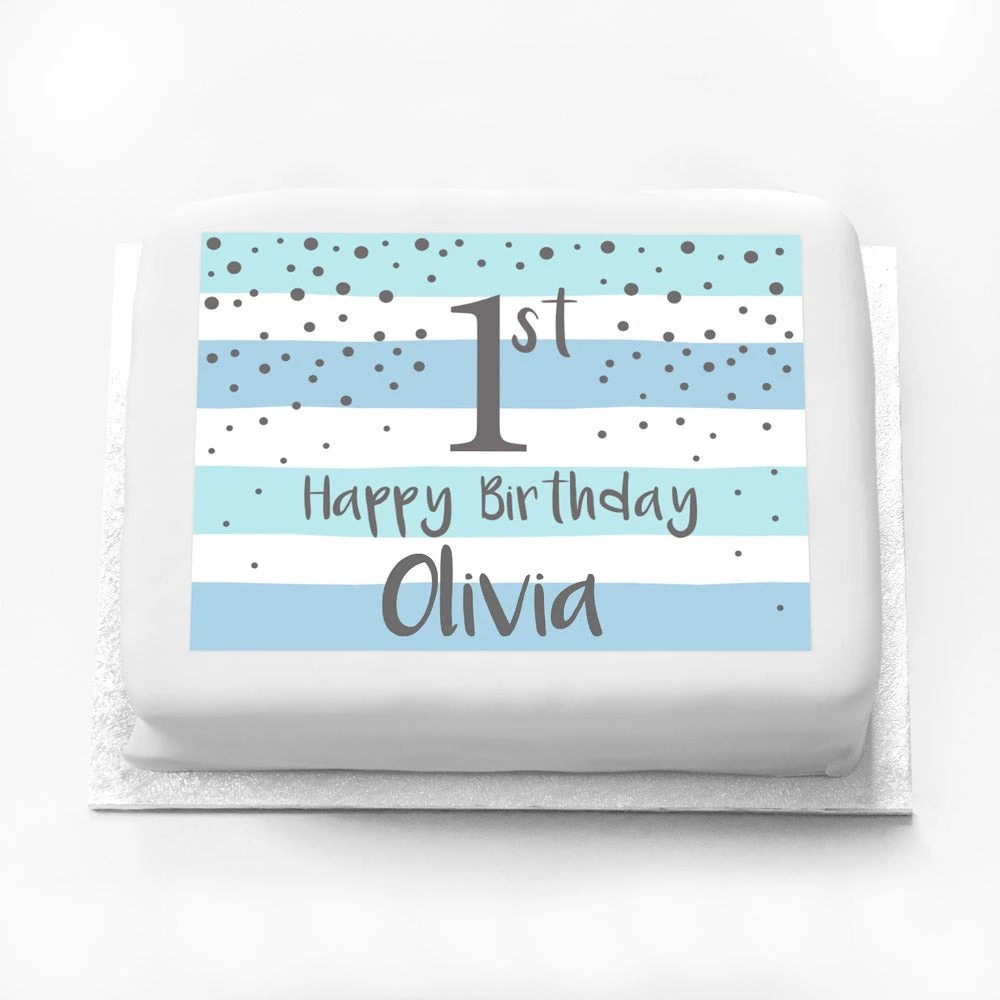 Personalised Photo Cake - Silver & Blue 1st Birthday Celebration 3 Personalised Photo Cake - Silver & Blue 1st Birthday Celebration - Image 3
