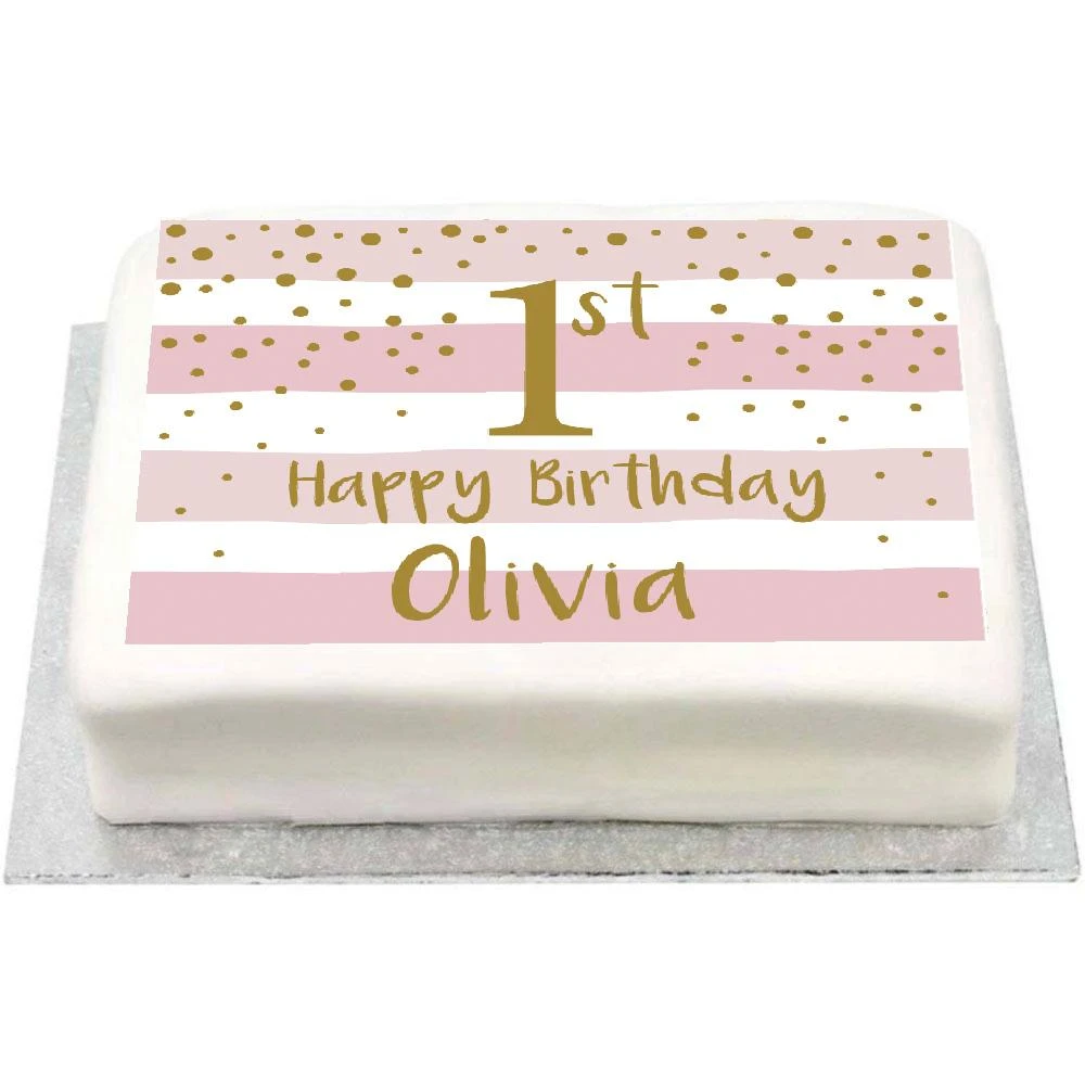 Personalised Photo Cake - Gold & Pink 1st Birthday Celebration 2 Personalised Photo Cake - Gold & Pink 1st Birthday Celebration - Image 2