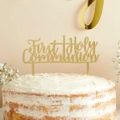 Gold Acrylic 'First Holy Communion' Cake Topper