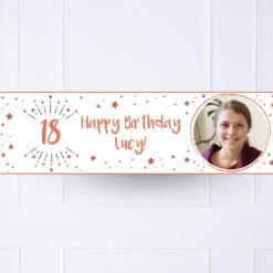 White & Rose Gold Any Age Personalised Party Banner