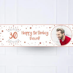 White & Rose Gold Any Age Personalised Party Banner -Decorations Party Shop 36535 White RoseGoldAnyAgePersonalisedPartyBanner30