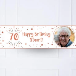 White & Rose Gold Any Age Personalised Party Banner -Decorations Party Shop 36535 White RoseGoldAnyAgePersonalisedPartyBanner70