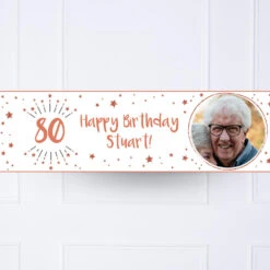 White & Rose Gold Any Age Personalised Party Banner -Decorations Party Shop 36535 White RoseGoldAnyAgePersonalisedPartyBanner80