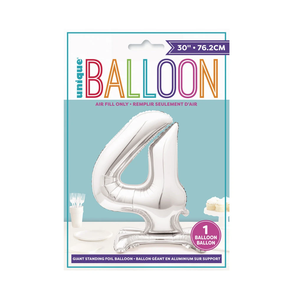 Silver Standing Number Balloon - 4 2 Silver Standing Number Balloon - 4 - Image 2