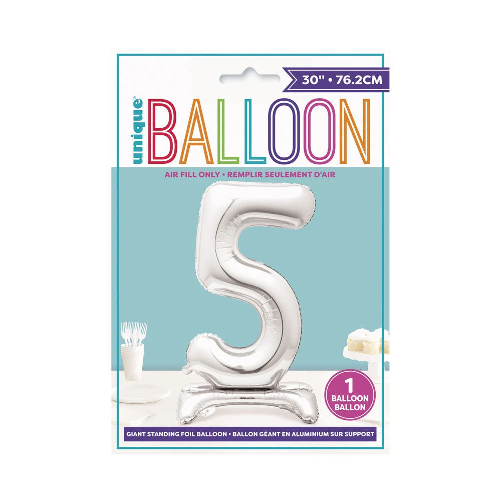 Silver Standing Number Balloon - 5 2 Silver Standing Number Balloon - 5 - Image 2