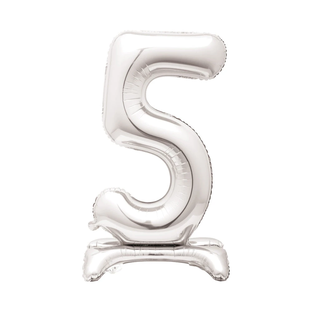 Silver Standing Number Balloon - 5 1 Silver Standing Number Balloon - 5