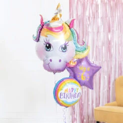 Personalised Inflated Balloon Bouquet In A Box - Birthday Unicorn