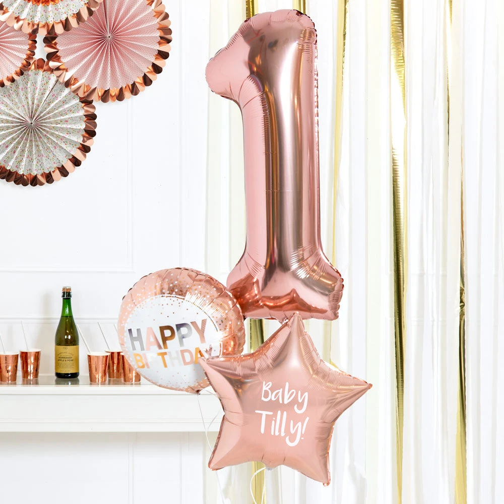 Personalised Inflated Balloon Bouquet In A Box - Rose Gold 1st Birthday 3 Personalised Inflated Balloon Bouquet In A Box - Rose Gold 1st Birthday - Image 3