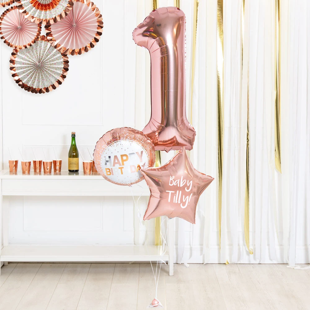 Personalised Inflated Balloon Bouquet In A Box - Rose Gold 1st Birthday 2 Personalised Inflated Balloon Bouquet In A Box - Rose Gold 1st Birthday - Image 2
