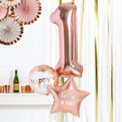Personalised Inflated Balloon Bouquet In A Box - Rose Gold 1st Birthday