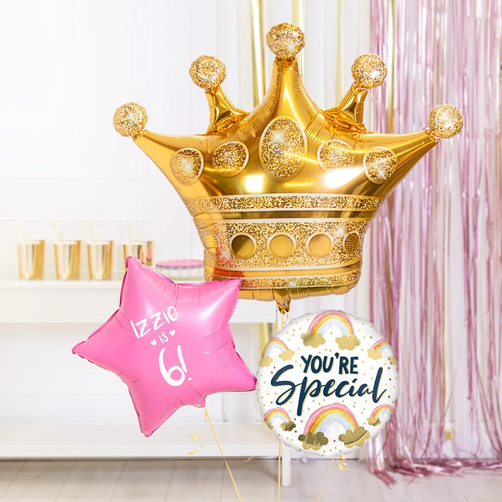 Personalised Inflated Balloon Bouquet In A Box - Ombre & Gold Birthday Crown 1 Personalised Inflated Balloon Bouquet In A Box - Ombre & Gold Birthday Crown