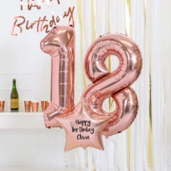 18th Birthday Balloons - Personalised Inflated Balloon Bouquet Rose Gold -Decorations Party Shop 37376 PersonalisedInflatedBalloonBouquet 18thBirthdayRoseGold