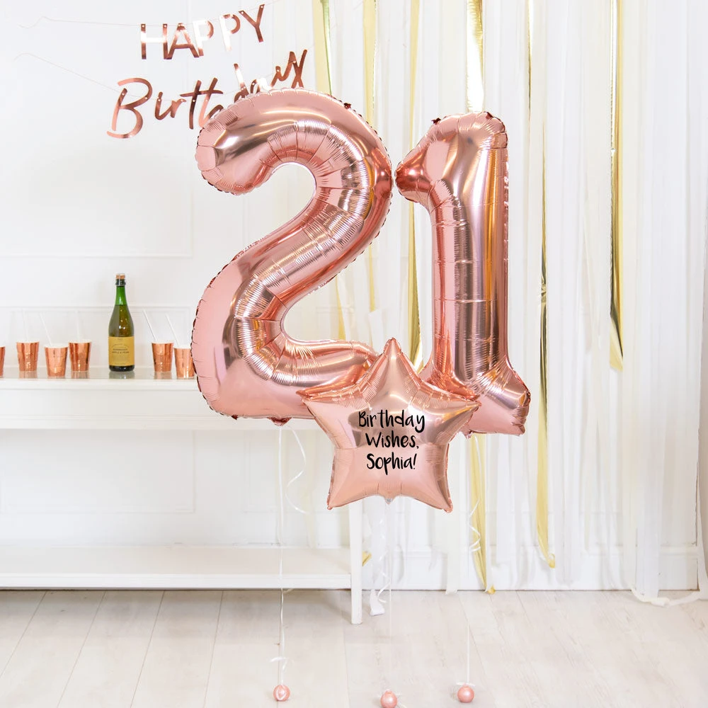 21st Birthday Balloons - Personalised Inflated Balloon Bouquet Rose Gold 2 21st Birthday Balloons - Personalised Inflated Balloon Bouquet Rose Gold - Image 2