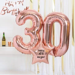 30th Birthday Balloons - Personalised Inflated Balloon Bouquet Rose Gold