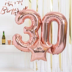 30th Birthday Balloons - Personalised Inflated Balloon Bouquet Rose Gold -Decorations Party Shop 37378Supershape30thBirthdayBalloons RoseGold c