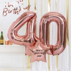 40th Birthday Balloons - Personalised Inflated Balloon Bouquet Rose Gold -Decorations Party Shop 37379 Supershape40thBirthdayBalloons RoseGold