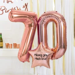 70th Birthday Balloons - Personalised Inflated Balloon Bouquet Rose Gold -Decorations Party Shop 37382 Supershape70thBirthdayBalloons RoseGold b