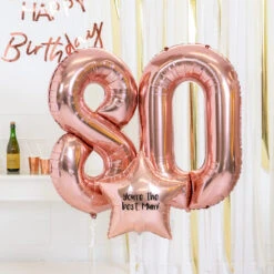 80th Birthday Balloons - Personalised Inflated Balloon Bouquet Rose Gold -Decorations Party Shop 37383 Supershape80thBirthdayBalloons RoseGold c