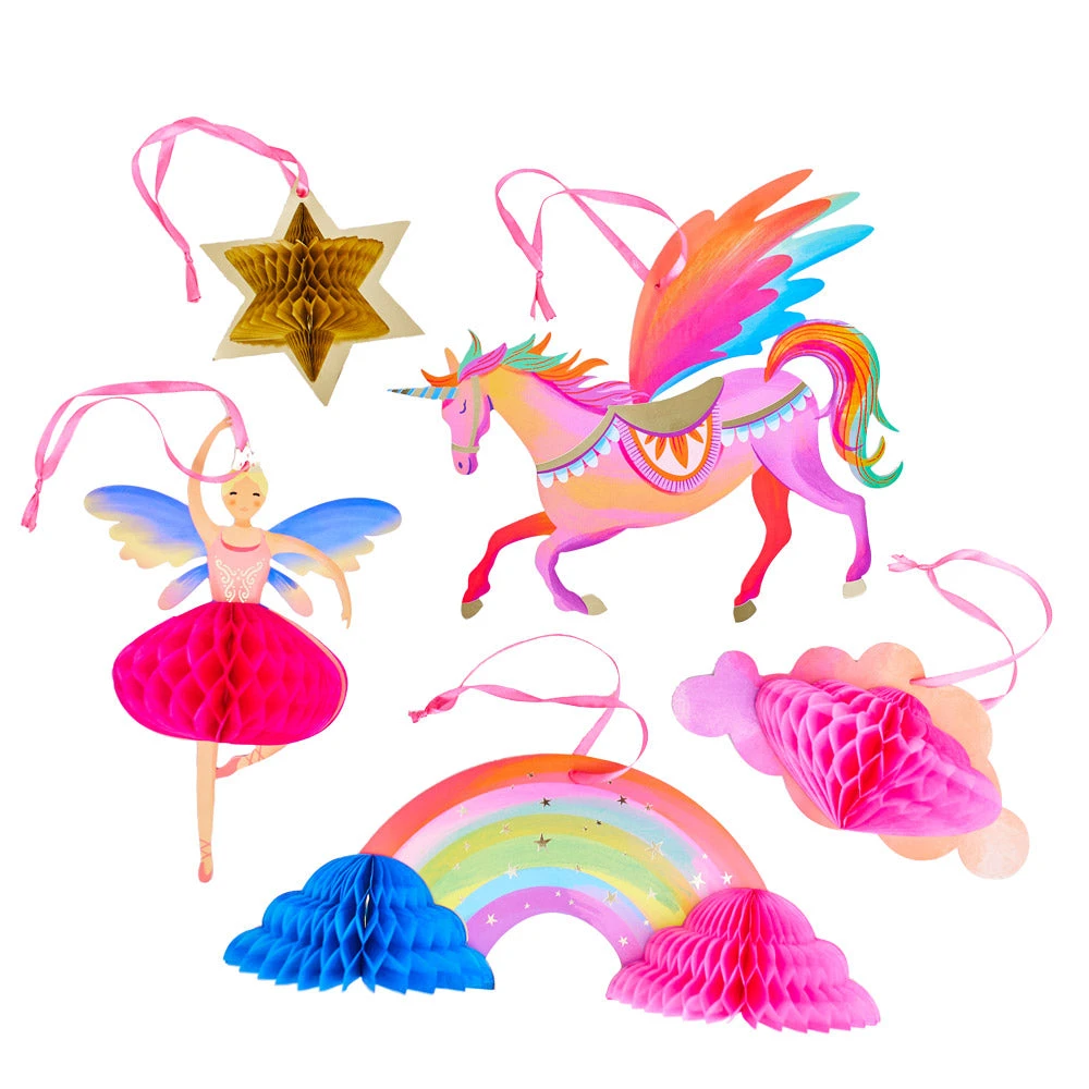 Unicorn Fairy Princess Honeycomb Decorations (x5)