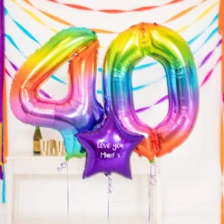 40th Birthday Balloons - Personalised Inflated Balloon Bouquet Rainbow -Decorations Party Shop 37834 40th Birthday Balloons in a Box Rainbow 2