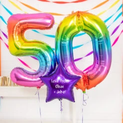 50th Birthday Balloons - Personalised Inflated Balloon Bouquet Rainbow