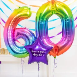 60th Birthday Balloons - Personalised Inflated Balloon Bouquet Rainbow -Decorations Party Shop 37836 60th Birthday Balloons in a Box Rainbow 1