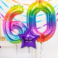 60th Birthday Balloons - Personalised Inflated Balloon Bouquet Rainbow